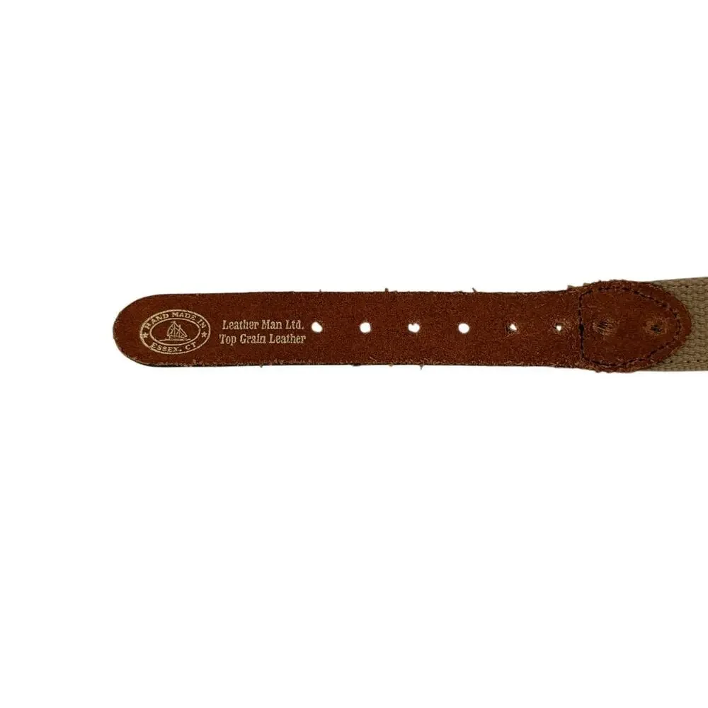 Leather Man Ltd. Neautical Crab Embroidered Brown Leather Brass Buckle Size 40